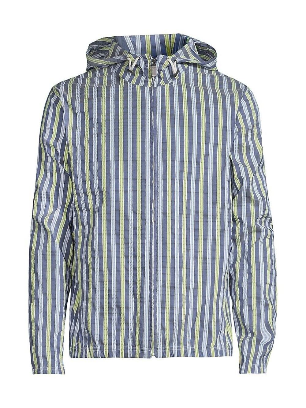 NWT Canali Men's Seersucker Striped Hoodie Blue Size L Retail $625
